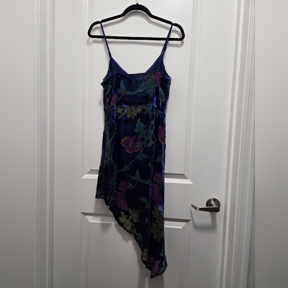 Lulus Evening With You Dark Blue Floral Velvet Asymmetrical Dress Size S - Picture 7 of 10